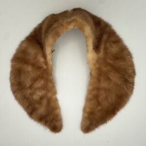 Vintage Genuine Mink Fur Collar Wrap Honey Brown Quilted Lining Mid Century Glam